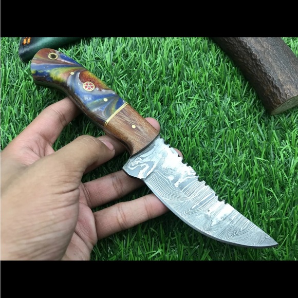 Damascus Knife with Corain Handle Full Tang Hand Crafted NWOT - Picture 4 of 6